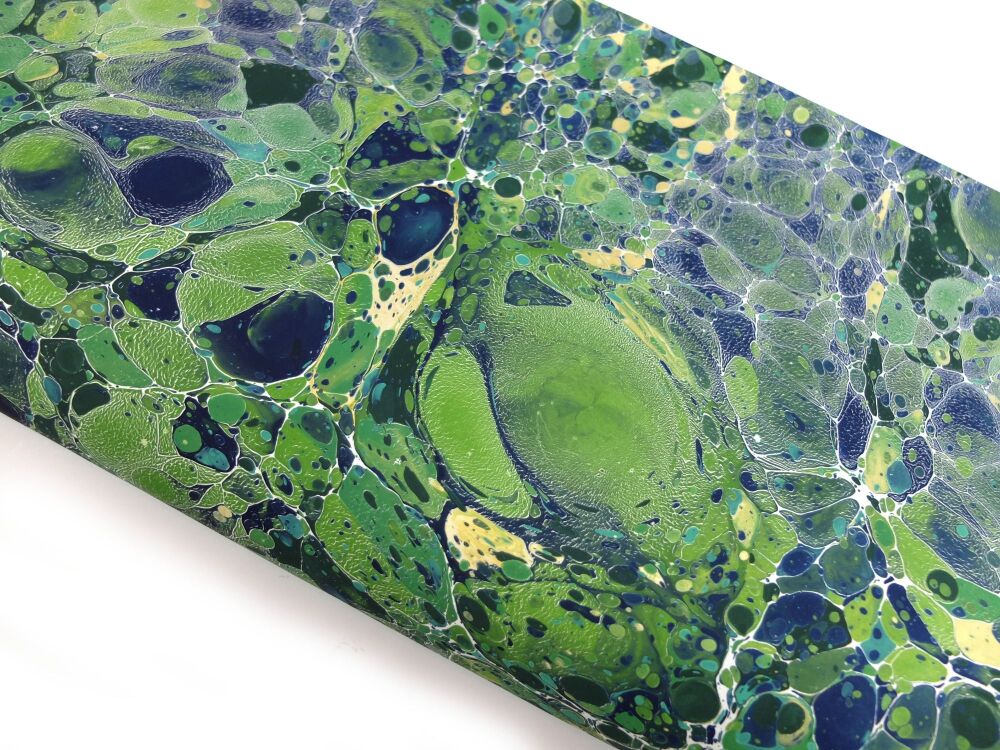 Greens, blue and gold stone pattern 'Lapidarium IV' marbled A2 paper design