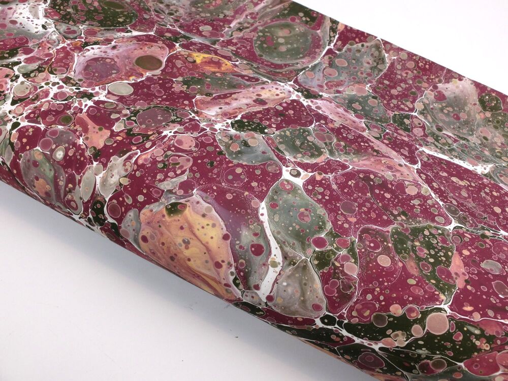 Burgundy, Khaki, white and gold stone pattern 'Lapidarium IX' marbled A2 paper design