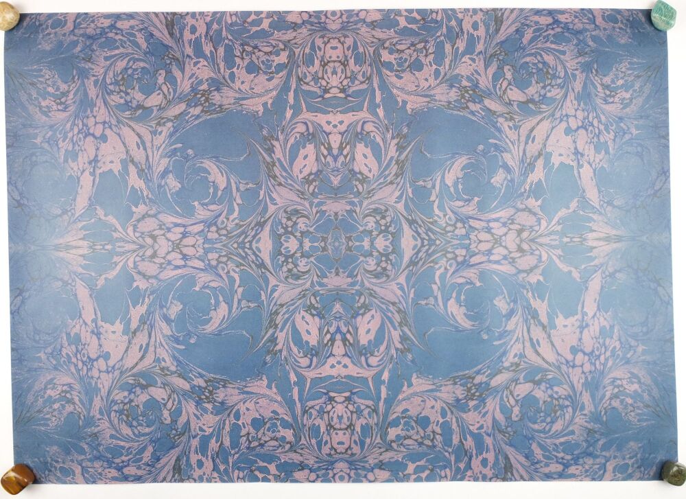 Baroque swirls in blue 70 x 50 cm printed marbled wrapping paper