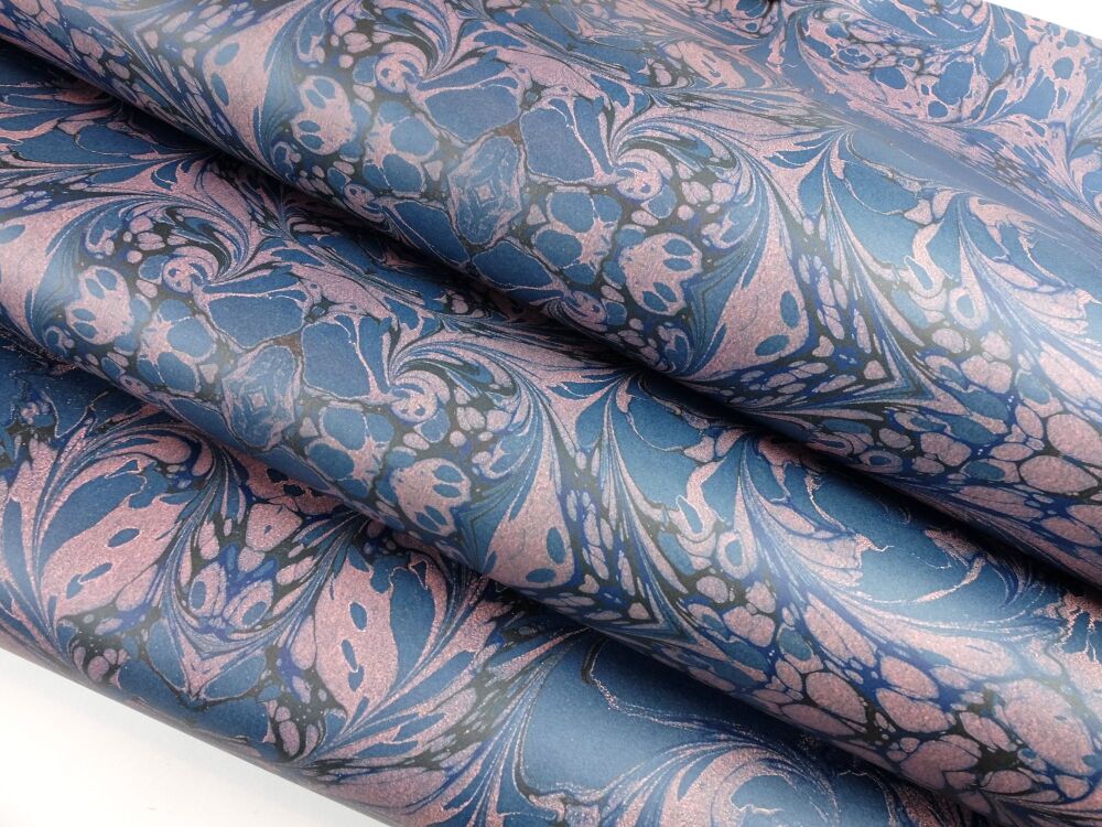 Baroque swirls in blue 70 x 50 cm printed marbled wrapping paper