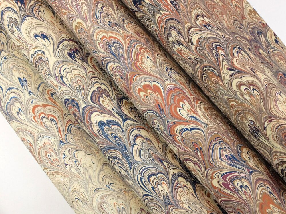 Autumnal fall colours bouquet pattern A2 marbled paper