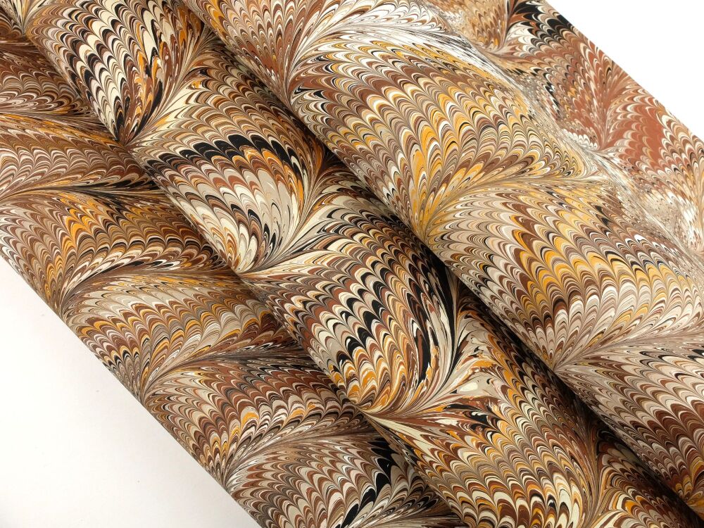 Autumnal fall colours waved Icarus pattern A2 marbled paper