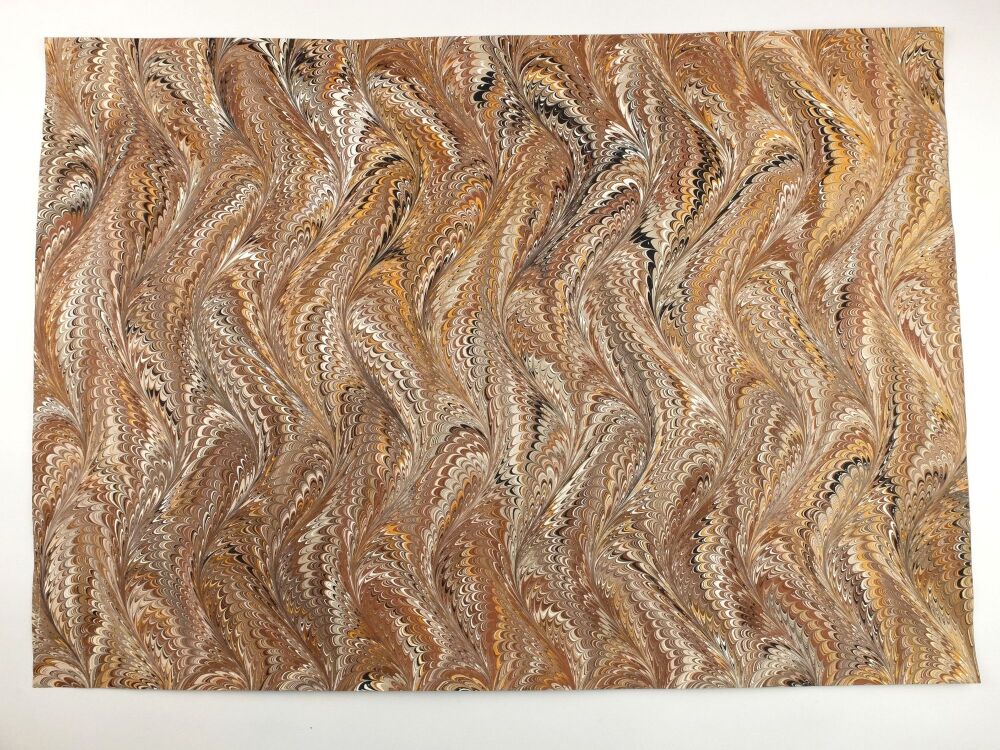 Autumnal fall colours waved Icarus pattern A2 marbled paper