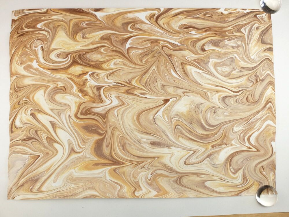 Golden browns 'flow'  marbled A2 paper design