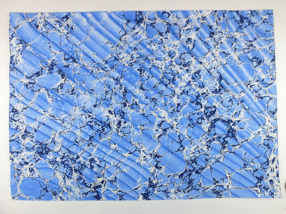 Blue white navy Spanish ripple pattern marbled A2 paper design