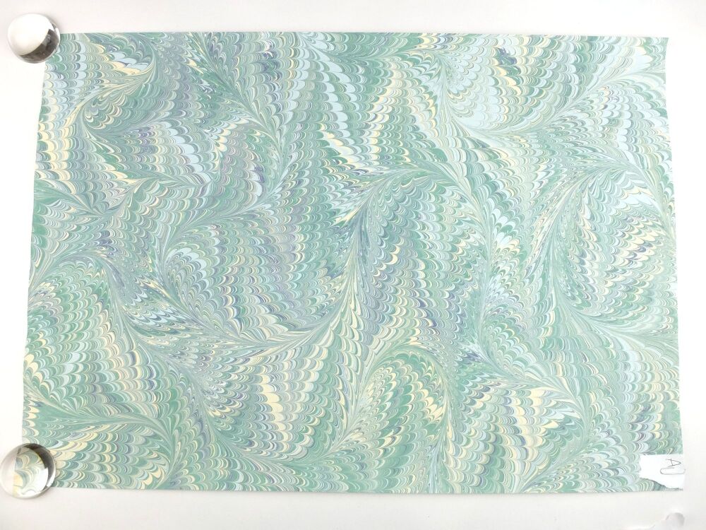 Pale green drawn nonpareil pattern marbled A2 paper design