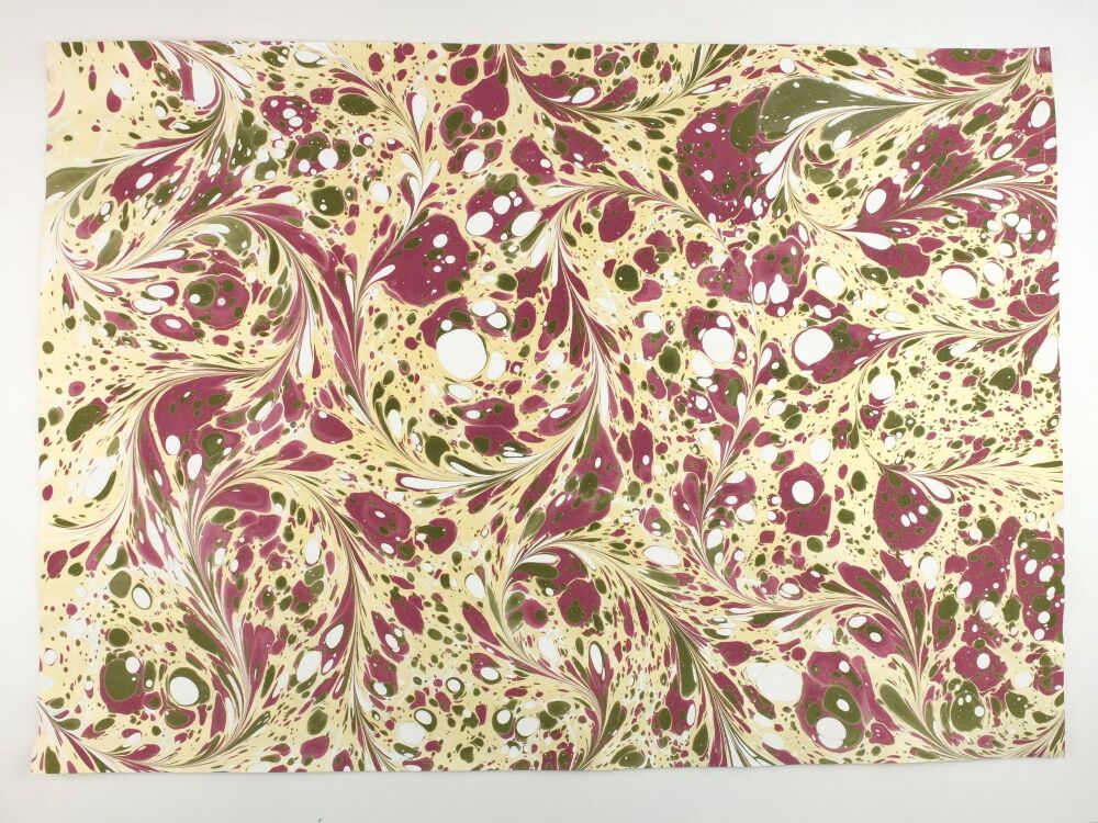Burgundy gold and dark green drawn stone pattern marbled A2 paper design