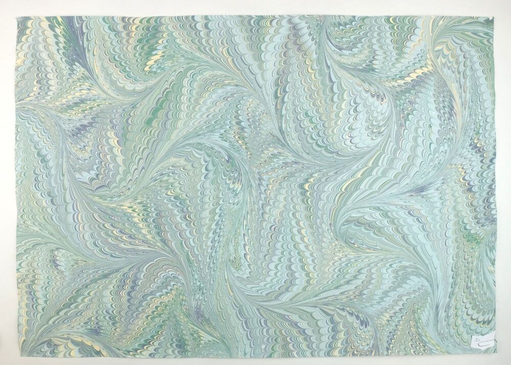 Pale green drawn nonpareil pattern marbled A2 paper design