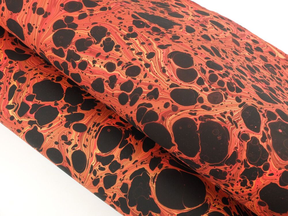 Red black and gold antiqued fantasy pattern 70x50cm marbled paper