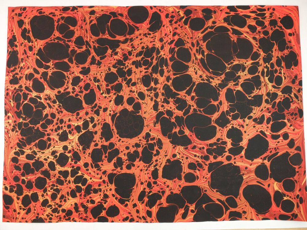 Red black and gold antiqued fantasy pattern 70x50cm marbled paper