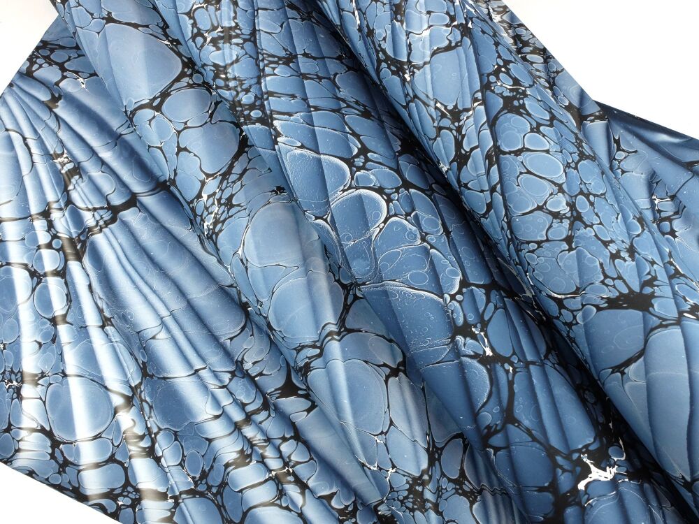 Navy Blue white black Spanish ripple pattern marbled A2 paper design
