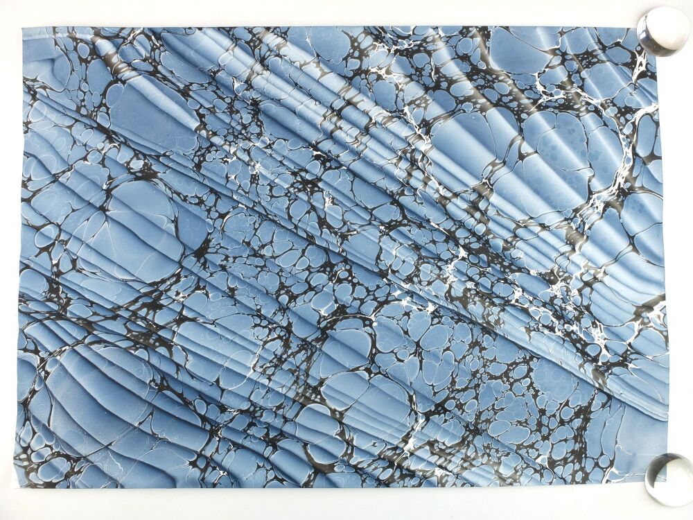 Navy Blue white black Spanish ripple pattern marbled A2 paper design