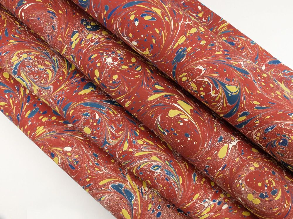 Burgundy French curl pattern marbled A2 paper design