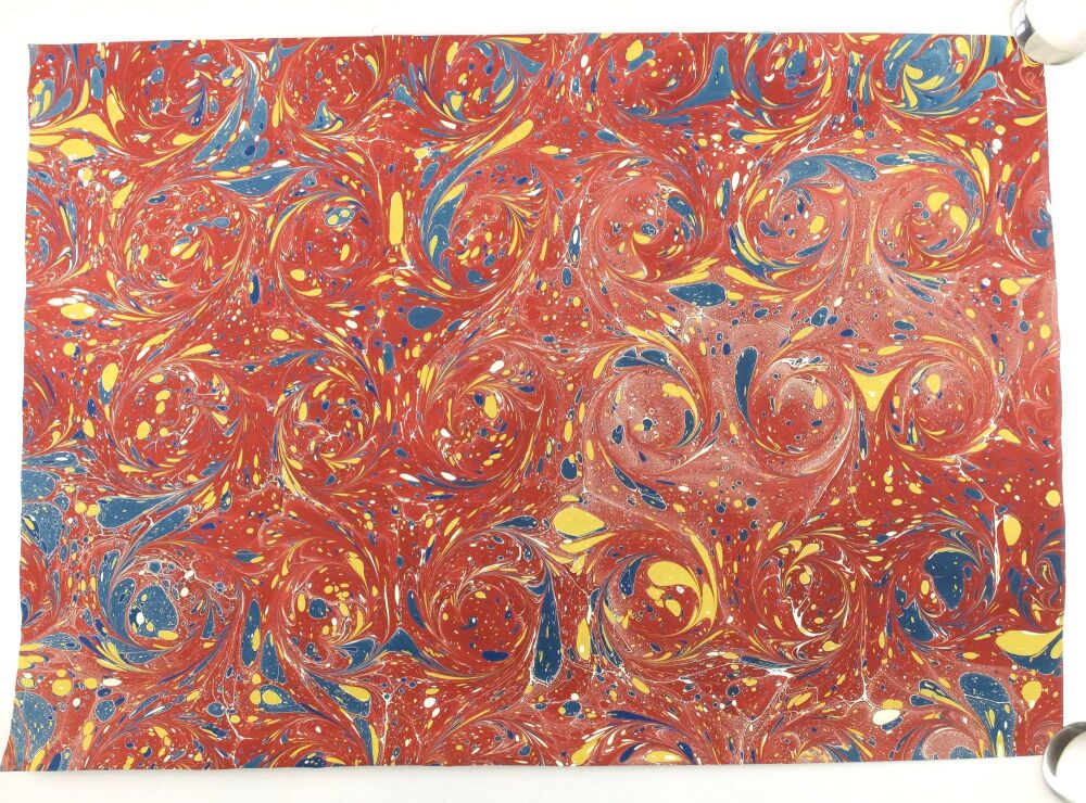 Burgundy French curl pattern marbled A2 paper design