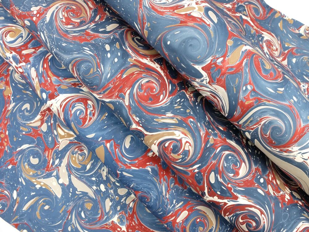 Navy French curl pattern marbled A2 paper design
