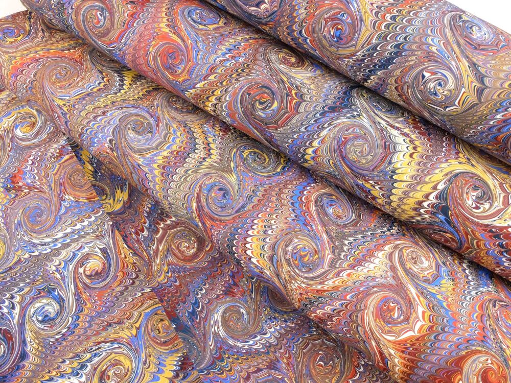 Multicolour French nonpareil curl pattern marbled A2 paper design