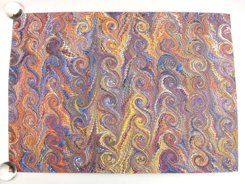 Multicolour French nonpareil curl pattern marbled A2 paper design