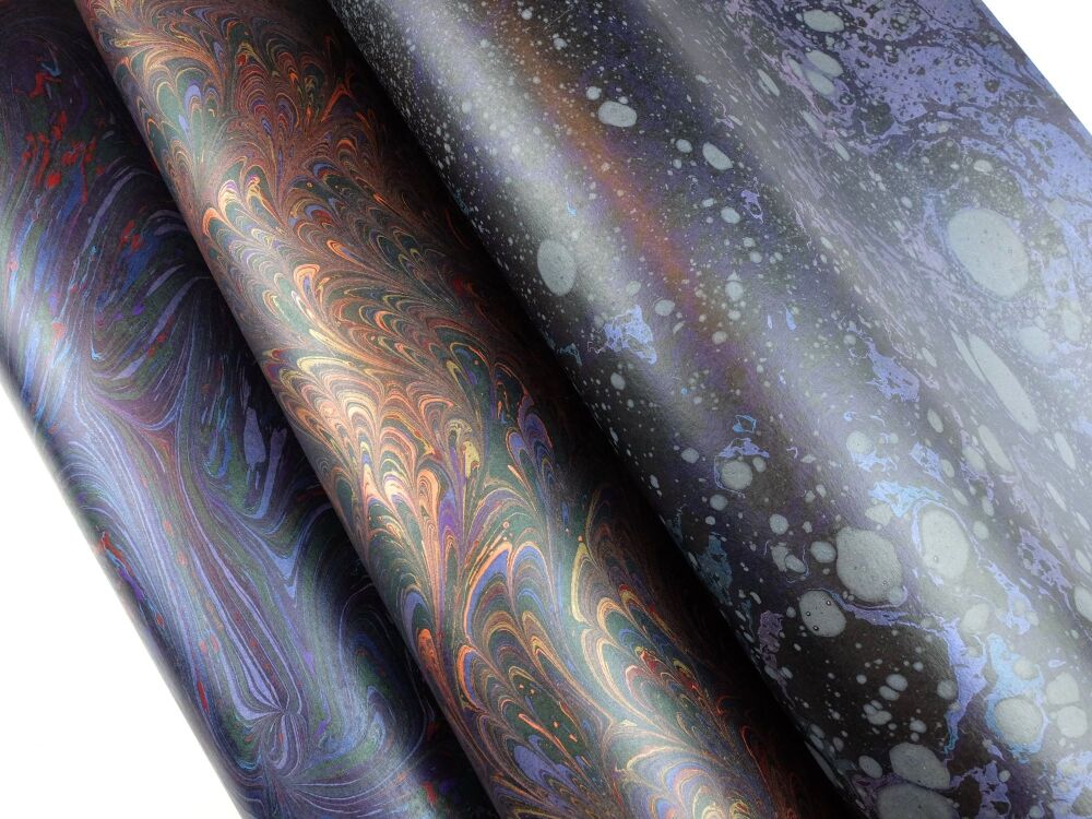 Black and metallic paint marbled A2 paper design