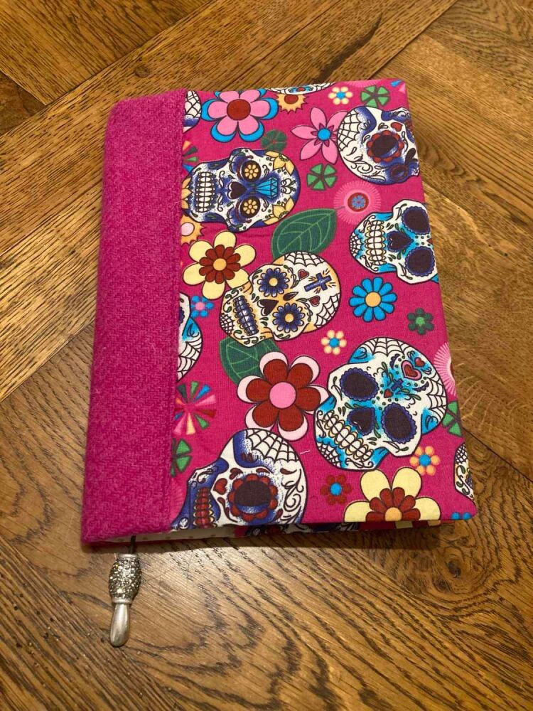 A5 Notebook Cover-Sculls on Pink