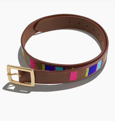 Leather belt with multi colour stripe