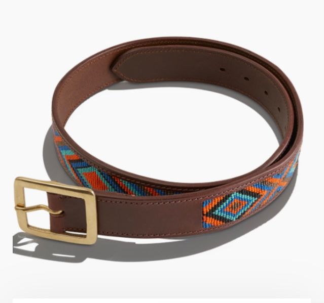 Leather belt with Aztec design