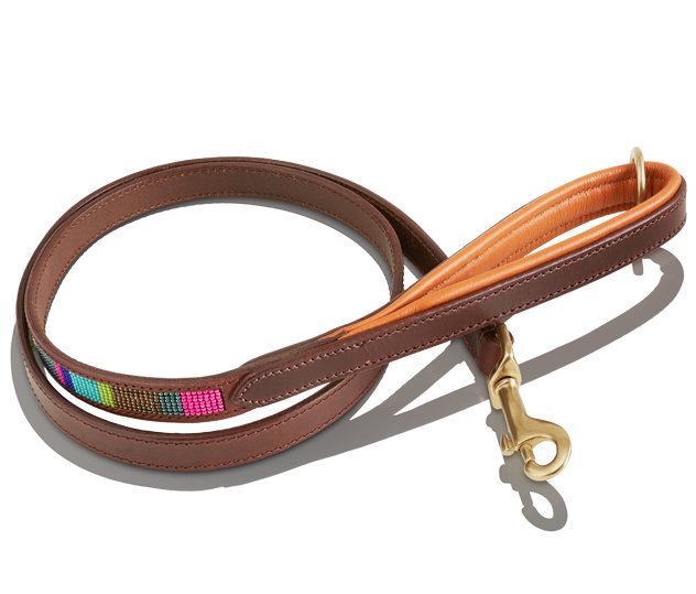 Dog lead with multi colour stripe beadwork