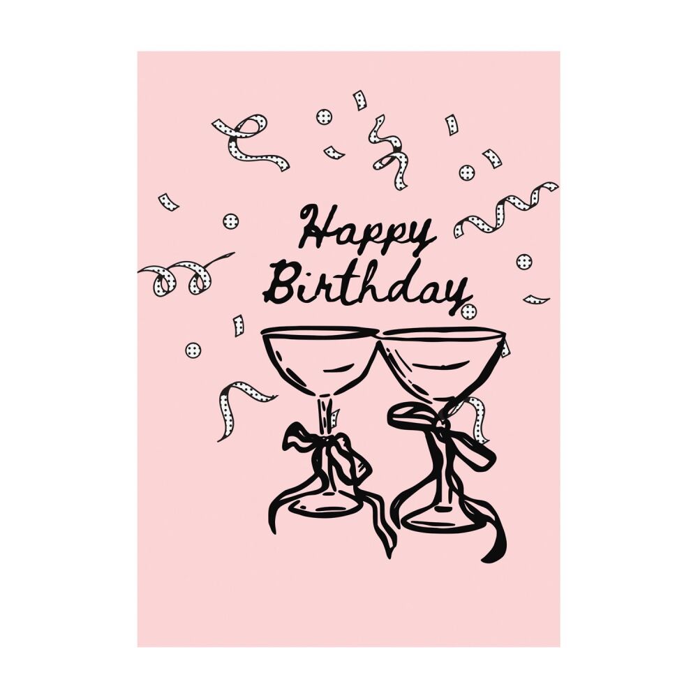 Pink & Black Happy Birthday Greeting Card