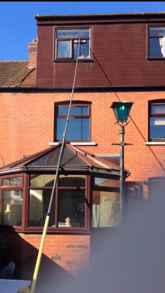 Whether the windows are higher up or hard to get to, we can help   With our state of the art water fed pole system we don't need to stand on roofs or cause damage, we can easily access places other window cleaners can't   Give us a call or text today for your no oblgation quotation