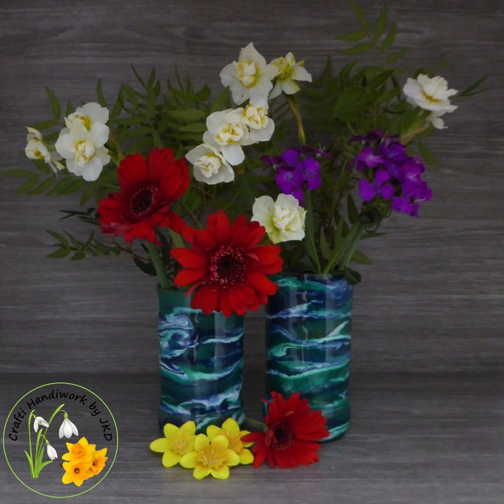 Recycled Bottle Vase - Decorated with Ink  Swirl