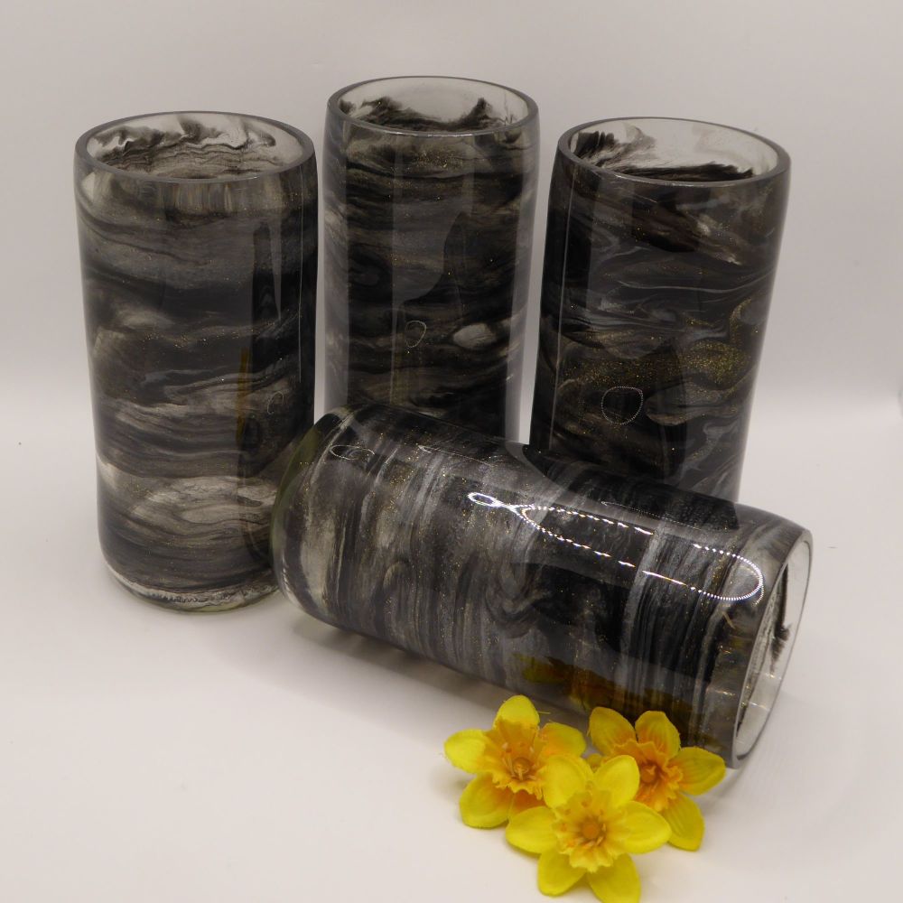 Upcycled Bottle Glasses - In Black, Grey and a Hint of Gold