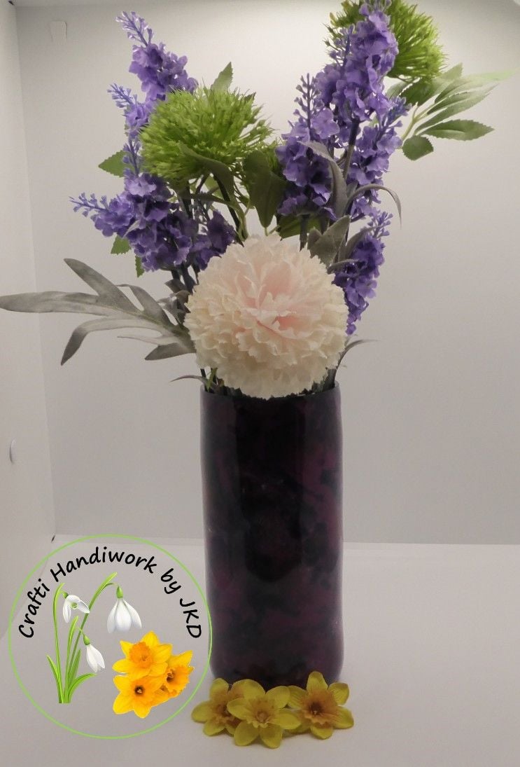 Upcycled Bottle Vase, Holder or Pot - Rich Purple and Blues