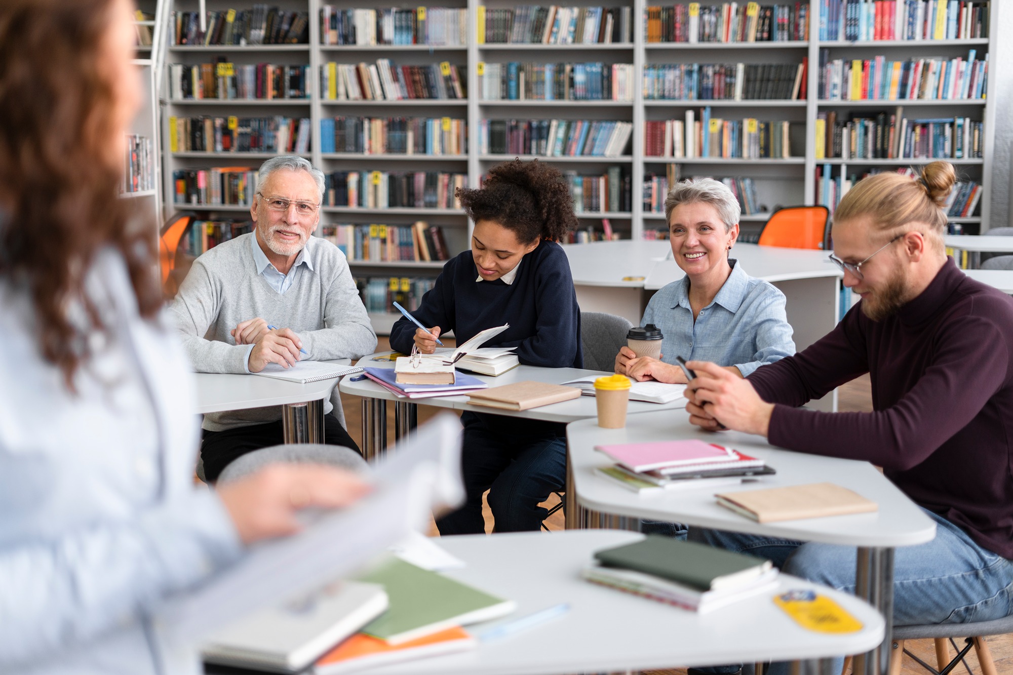 Teachers in a library