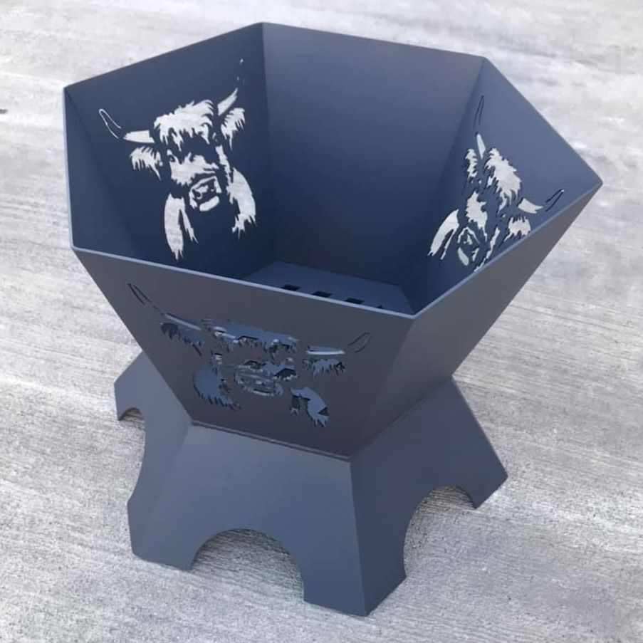 Hexagonal High Fire Pit - Highland Cow