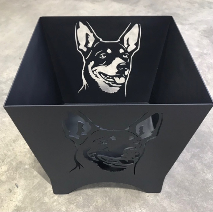 50cm Square Fire Pit - Kelpie Dog