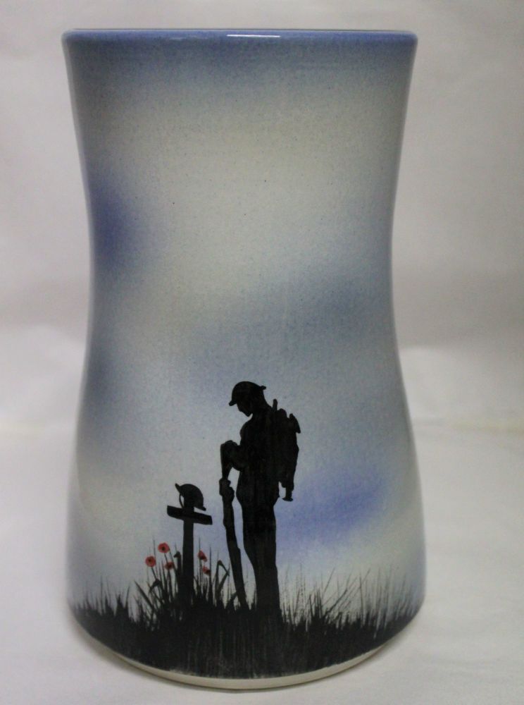 Hand Thrown 9 inch Vase - Mourning Rifleman - Blue