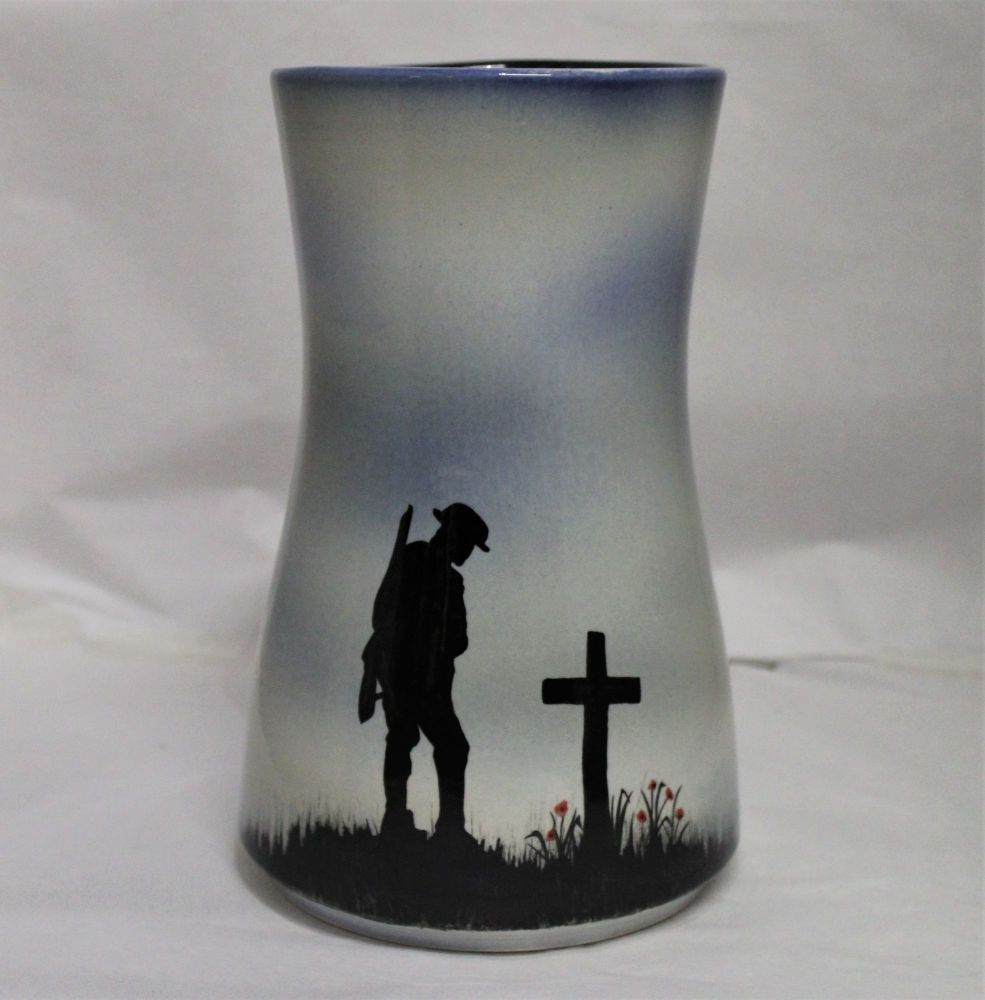 Hand Thrown 9 inch Vase - Mourning Soldier - Blue