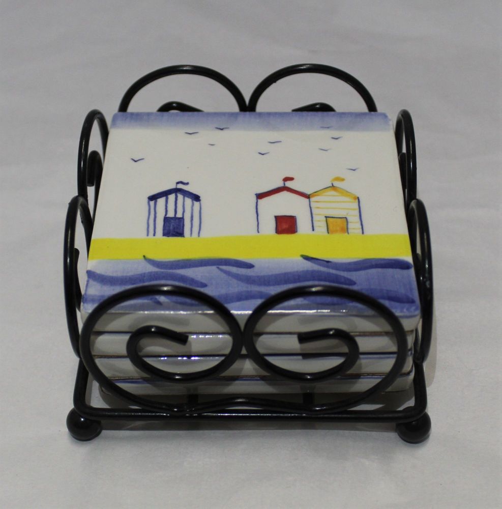 Coasters - Set of 4 - Beach Huts design