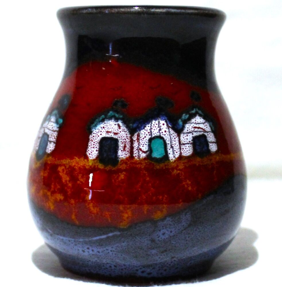 Hand-thrown, Mini Roman Vase - Red beach Huts design