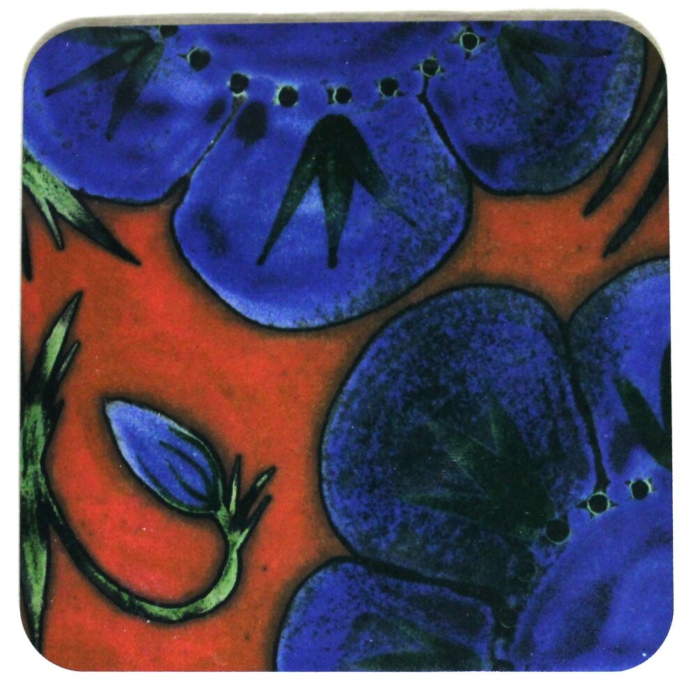 Wooden Coaster - Studio Poole Himalayan Poppy design