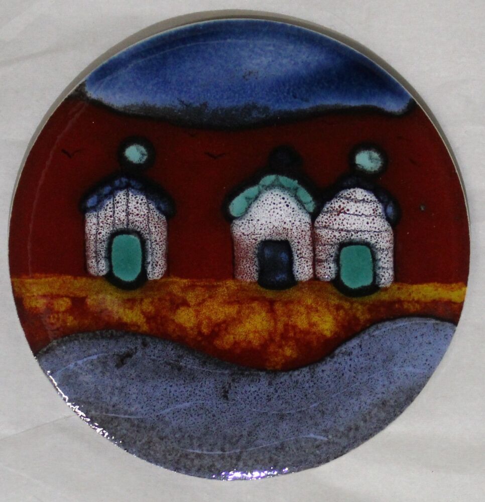 Ceramic hand painted coaster cork backed for protection - Red Beach Huts design