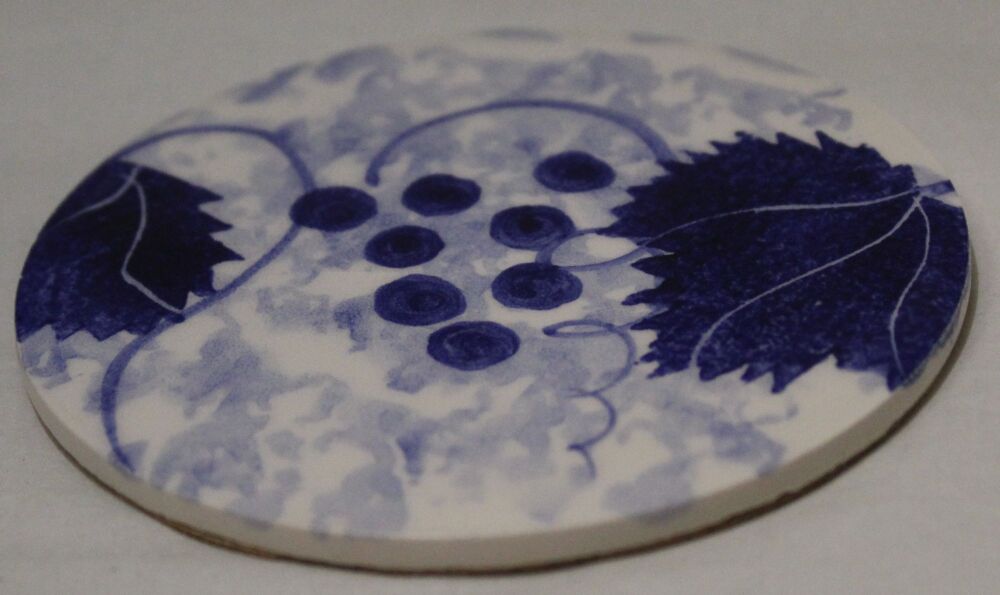 Ceramic hand painted coaster cork backed for protection - Studio Poole Blue