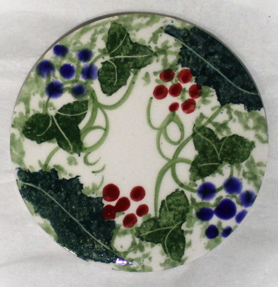 Ceramic hand painted coaster cork backed for protection- Studio Poole Winter Vine design