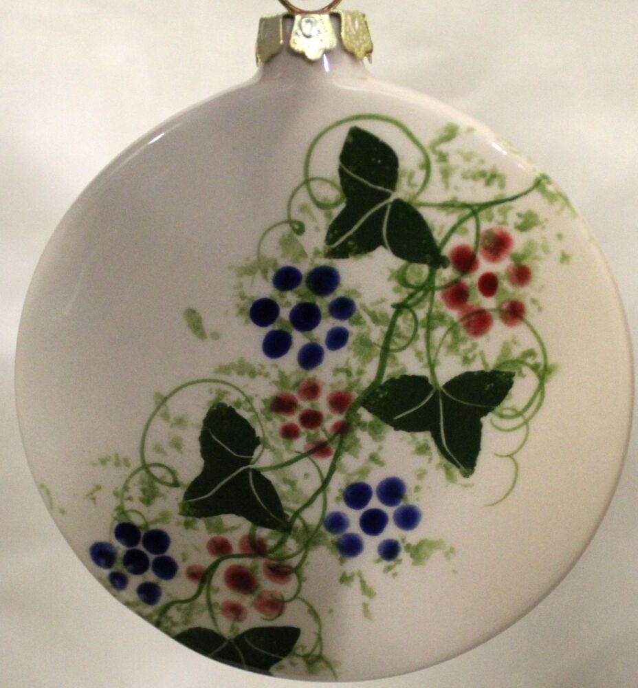 Studio Poole Winter Vine design - Flat Ceramic Decorative Hanging Bauble