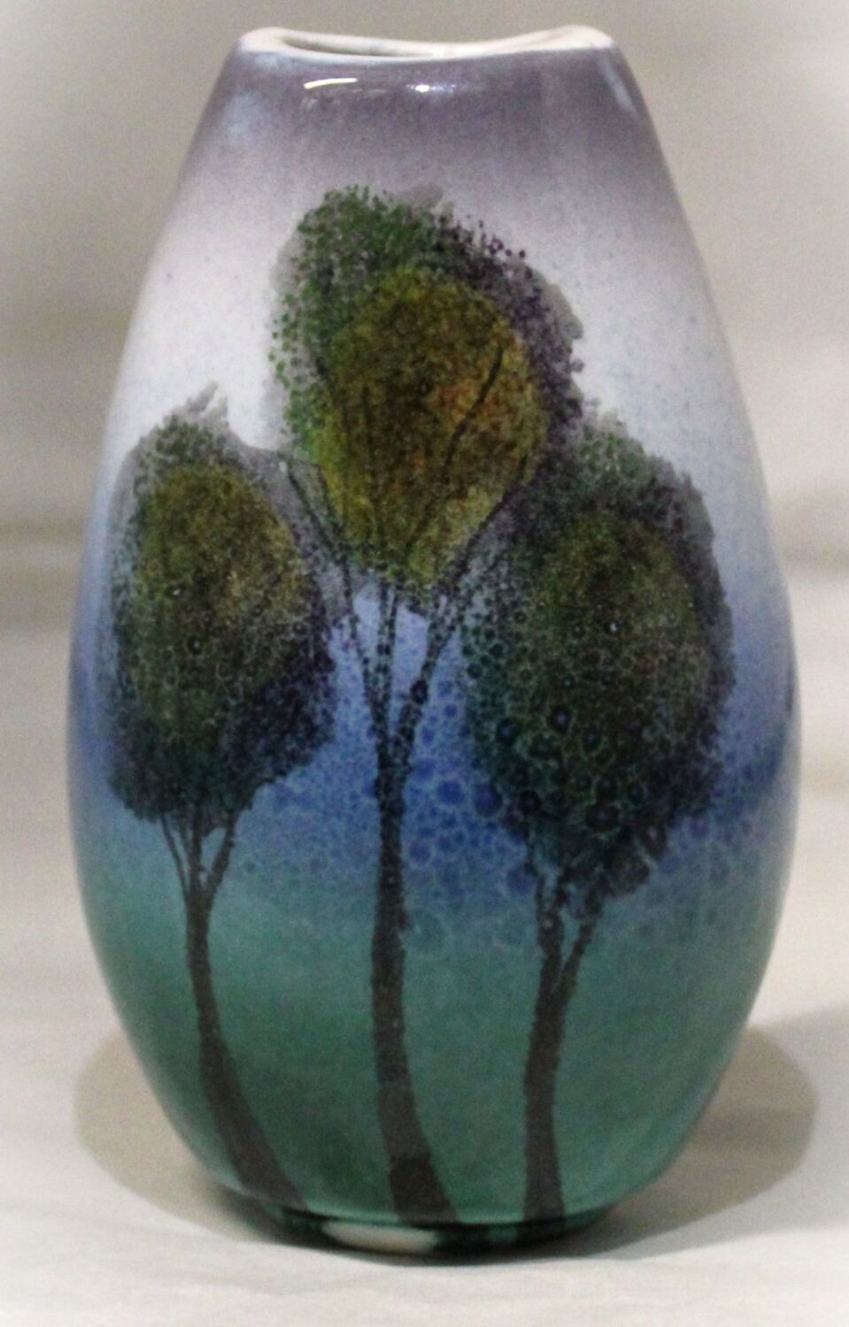 Hand-thrown, Mini Manhatton Vase - Trees in the Mist design