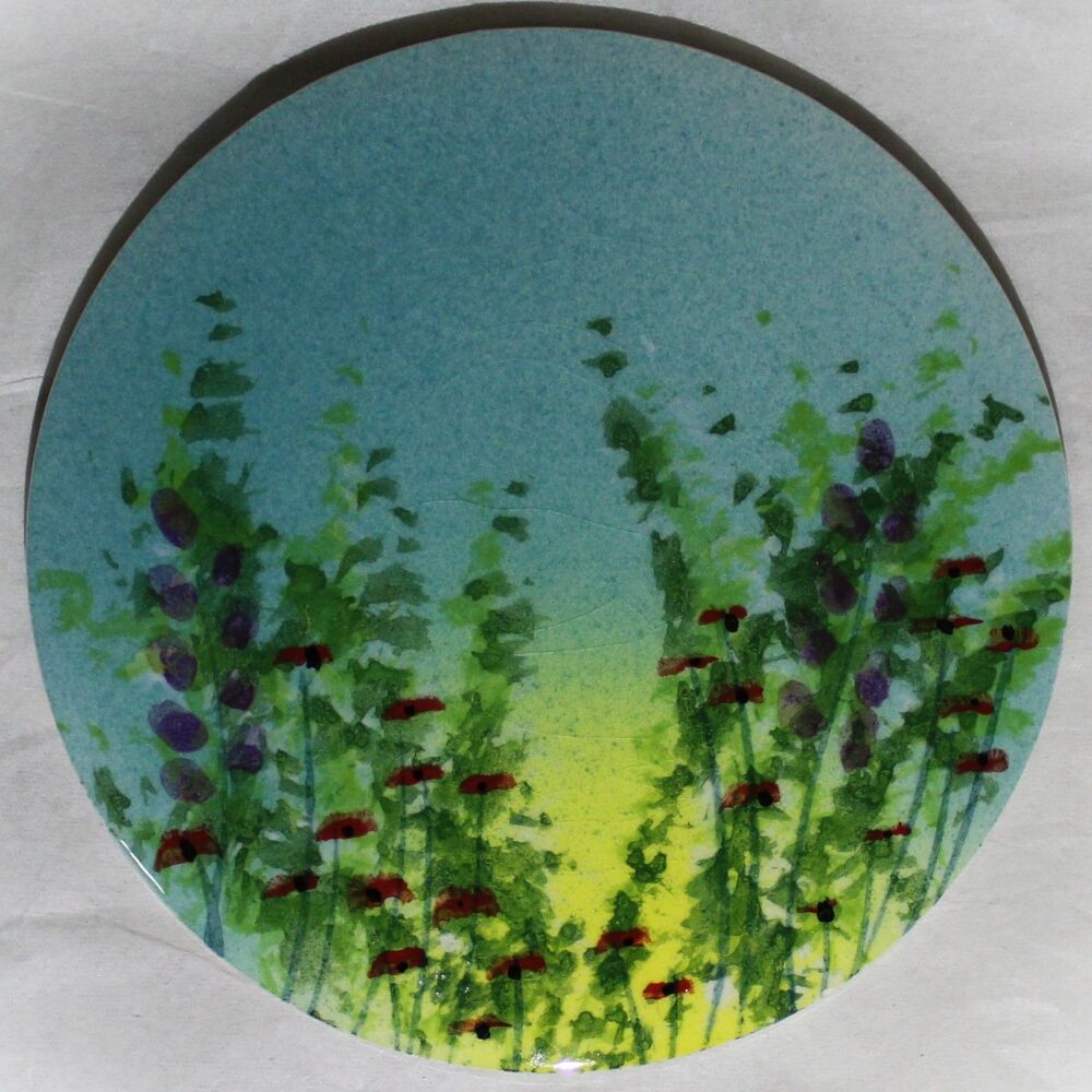 Ceramic hand painted coaster cork backed for protection - Studio Poole Meadow Field Blue