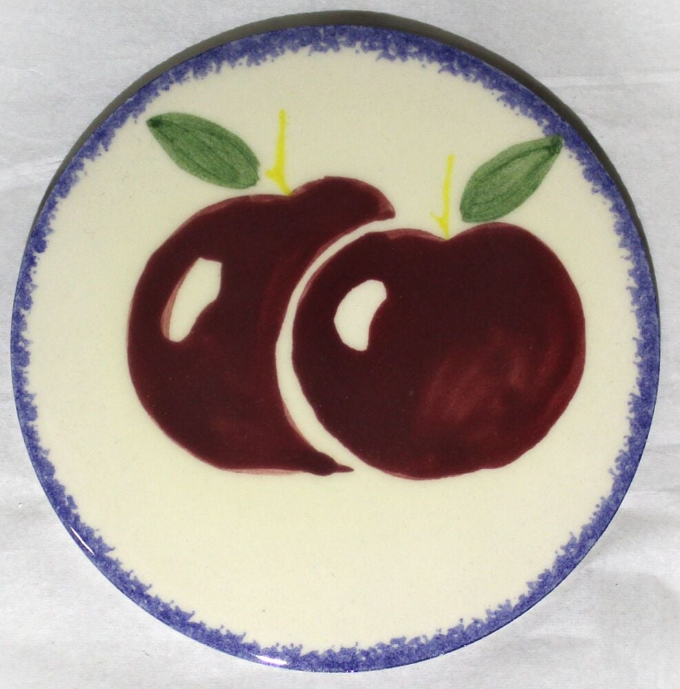 Ceramic hand painted coaster cork backed for protection - Studio Poole Dorset Fruits design - Apples