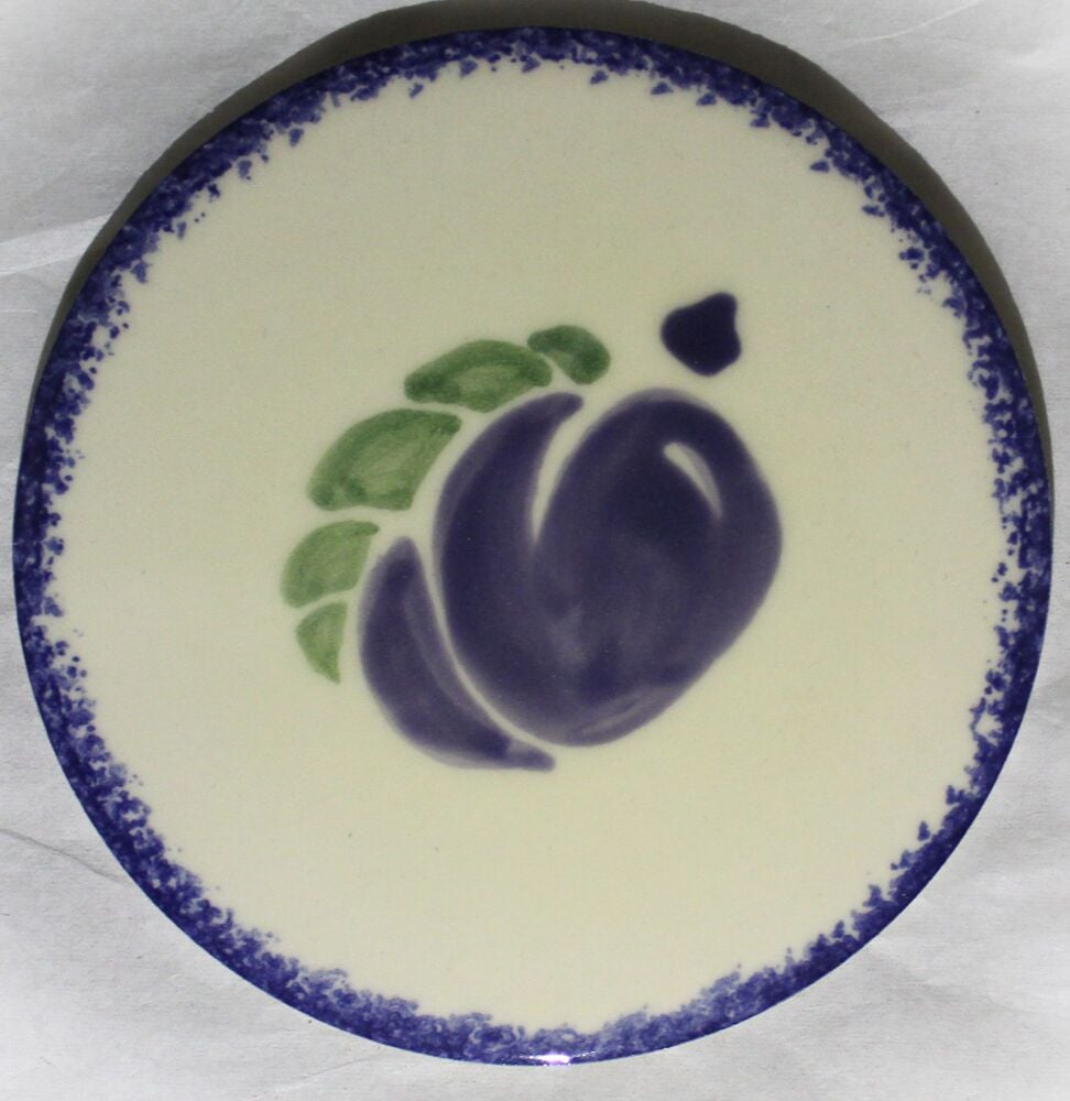 Ceramic hand painted coaster cork backed for protection - Studio Poole Dorset Fruits design - Plums