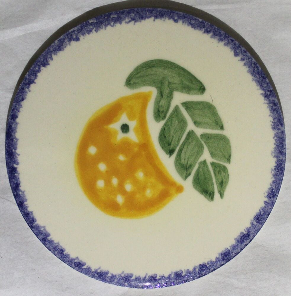 Ceramic hand painted coaster cork backed for protection - Studio Poole Dorset Fruits design - Oranges