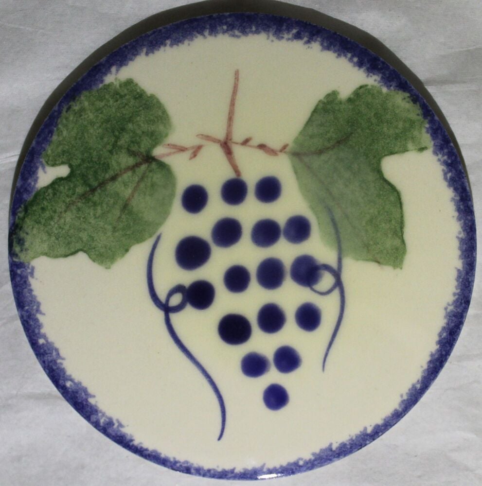 Ceramic hand painted coaster cork backed for protection - Studio Poole Dorset Fruits design - Grapes