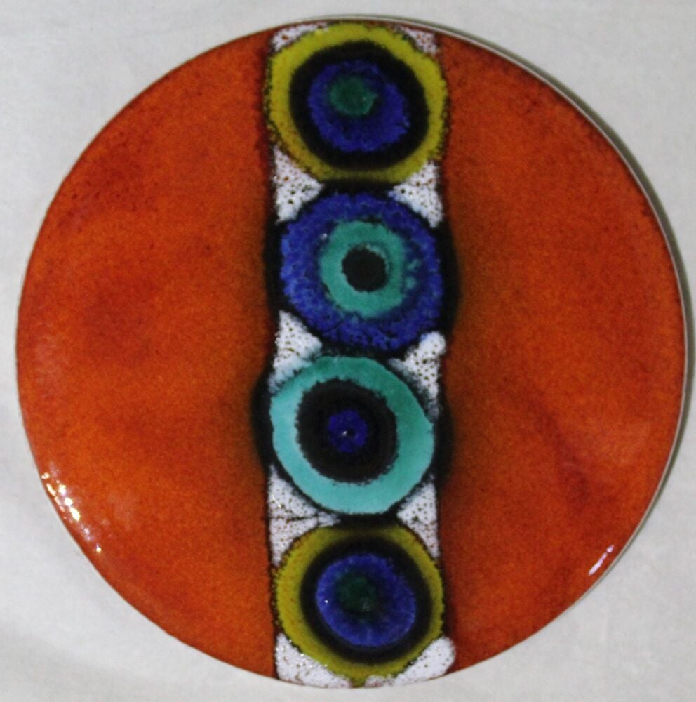 Ceramic hand painted coaster cork backed for protection- Studio Poole Eternity Design